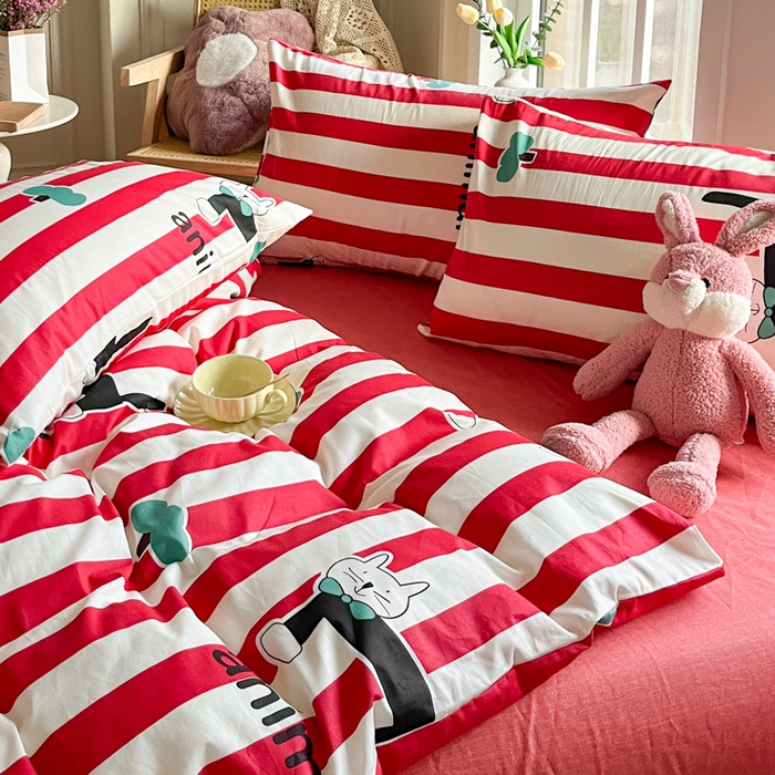 91家纺网 家纺一手货源 找家纺 千朵 2024新款全棉四件套 领结猫