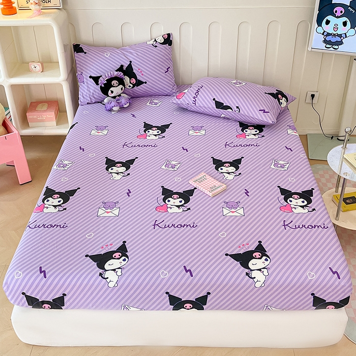 91家纺网 家纺一手货源 找家纺 博雅 2024新款三丽鸥正版授权全棉活性印花单床笠 细条库洛米