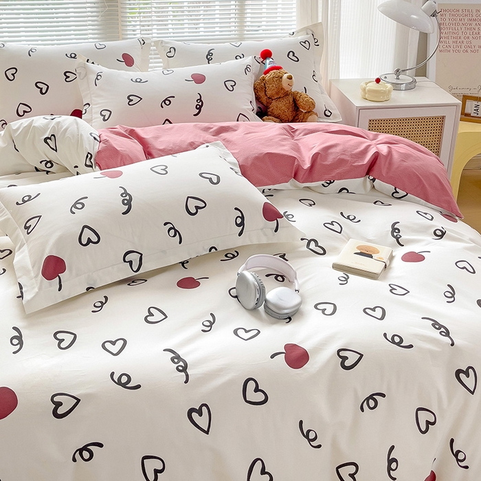 91家纺网 家纺一手货源 找家纺 大柏树 2025新款全棉13376印花四件套系列（可定制）-床单四件套 比心-红