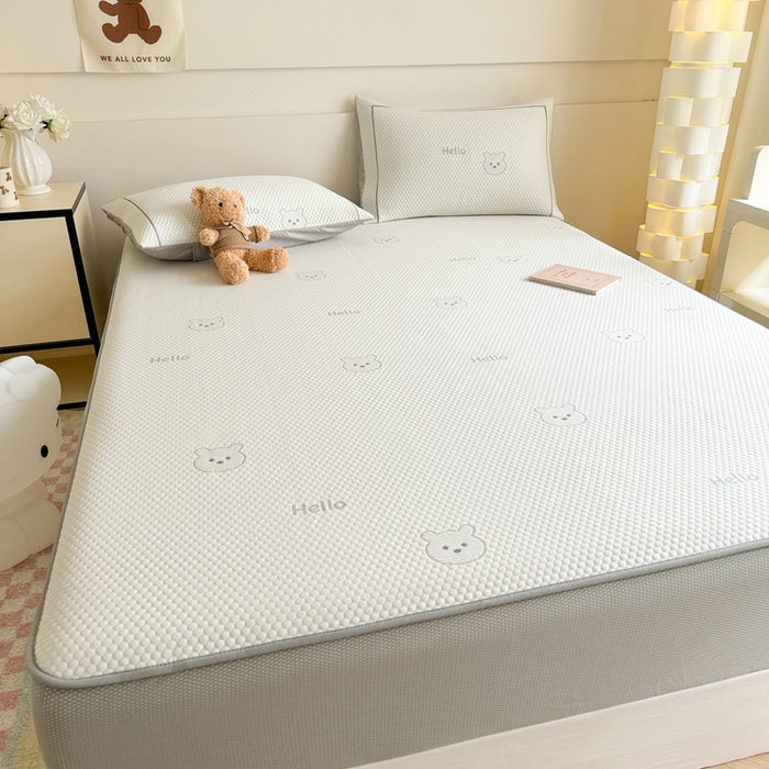 91家纺网 家纺一手货源 找家纺 慕尚家纺 2025新款卡通凉豆豆凉感冰丝席凉席 床笠款-小熊