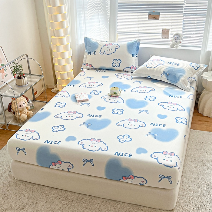 91家纺网 家纺一手货源 找家纺 涵宸家纺 2024新款全棉小清新印花单品套件--单床笠 床笠-玉桂兔