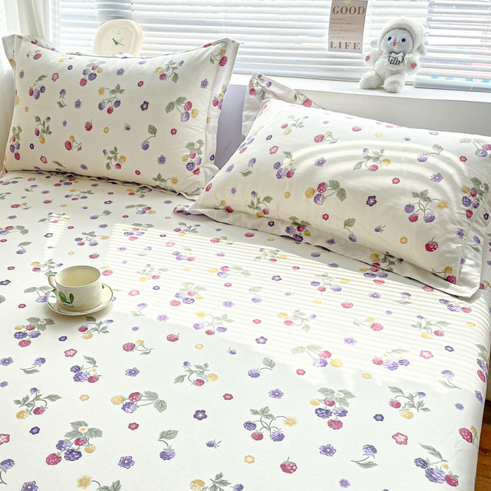 91家纺网 家纺一手货源 找家纺 涵宸家纺 2024新款全棉小清新印花单品套件--单枕套 枕套-樱桃可可