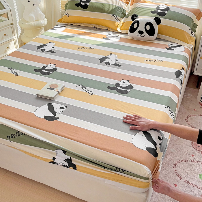 91家纺网 家纺一手货源 找家纺 大柏树 2025新款全棉13376印花四件套系列（可定制）-单床笠 功夫熊