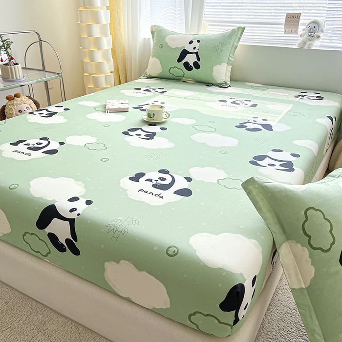 91家纺网 家纺一手货源 找家纺 涵宸家纺 2024新款全棉小清新印花单品套件--单床笠 床笠-云影熊