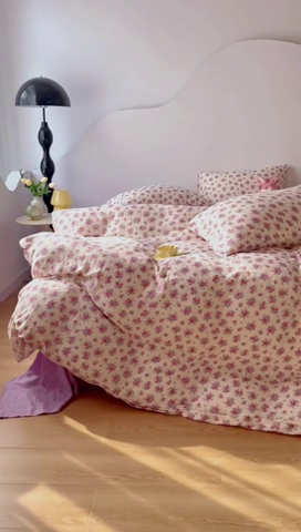 91家纺网 家纺一手货源 找家纺 千朵 2024新款全棉双层纱四件套 甜心紫