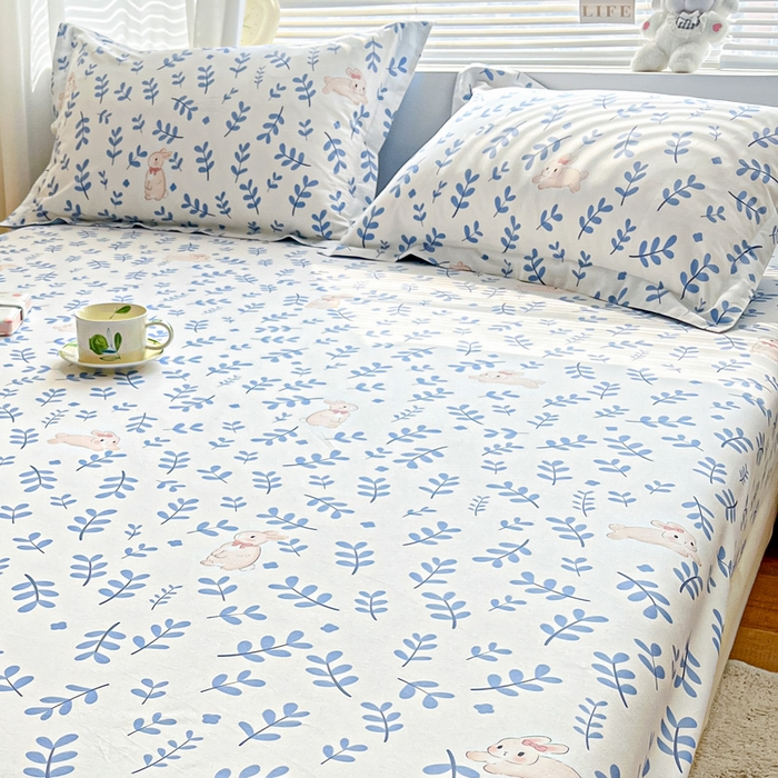 91家纺网 家纺一手货源 找家纺 涵宸家纺 2024新款全棉小清新印花单品套件--单枕套 枕套-兔影