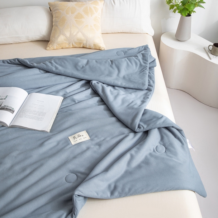 91家纺网 家纺一手货源 找家纺 慕尚家纺 2025新款针织棉华夫格夏被 华夫格 深海蓝