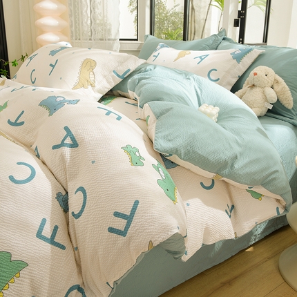 圣楚家纺 2024新款清新泡泡纱提花四件套 甜馨宝贝