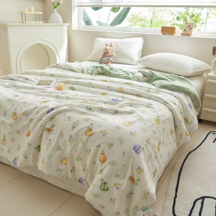 91家纺网 家纺一手货源 找家纺 畅销被业 2025新款水洗棉印花夏被夏凉被空调被 多彩小南瓜