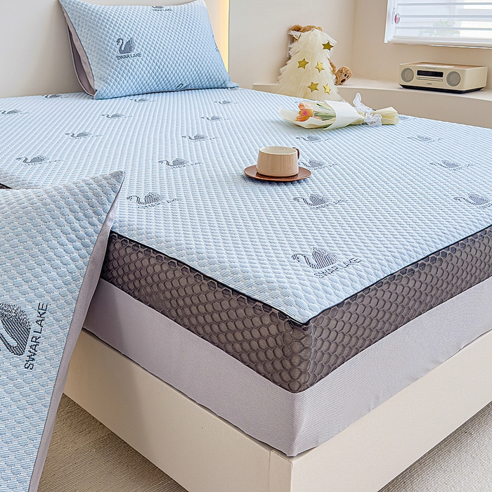 91家纺网 家纺一手货源 找家纺 邦妮家纺 2024新款A类凉感丝床笠凉席床垫30公分内可用 动物乐园-蓝