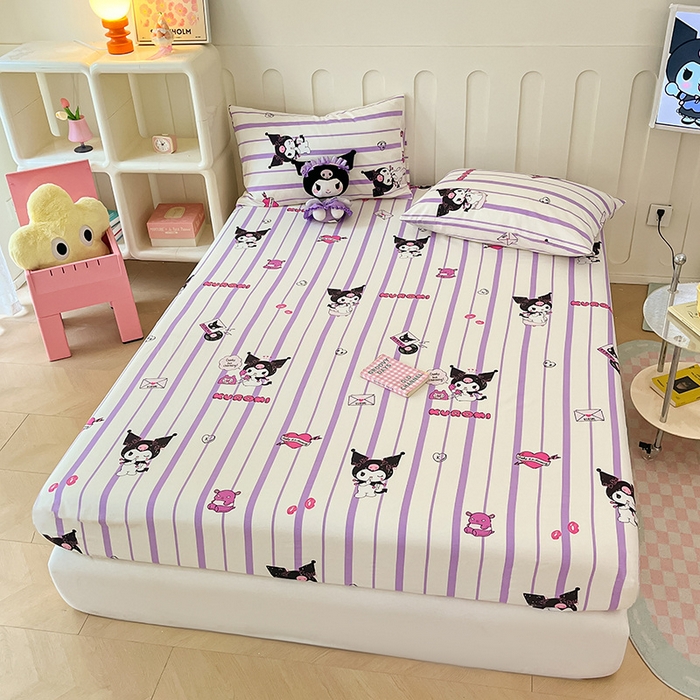 91家纺网 家纺一手货源 找家纺 博雅 2024新款三丽鸥正版授权全棉活性印花单床笠 爱意库洛米