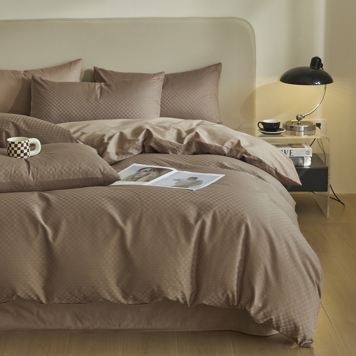 91家纺网 家纺一手货源 找家纺 涵宸家纺 2024新款全棉提花四件套-菲比 菲比-奶茶色