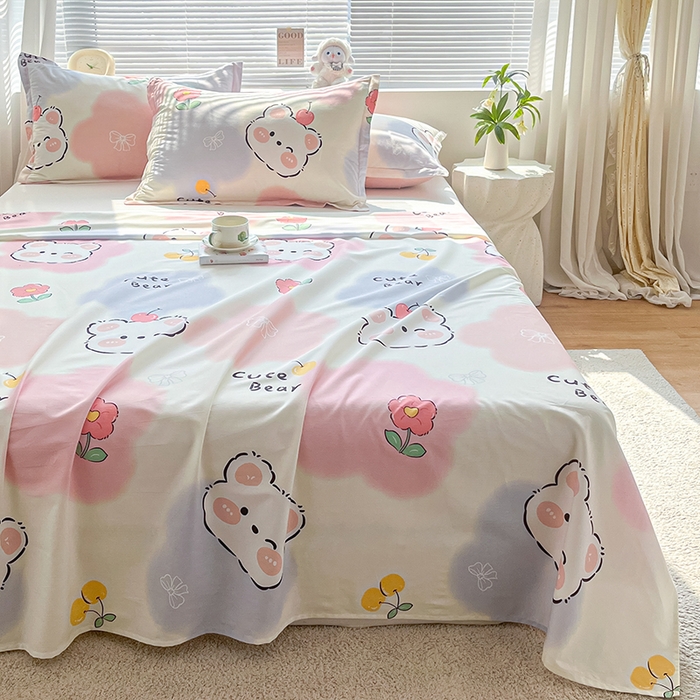 91家纺网 家纺一手货源 找家纺 涵宸家纺 2024新款全棉小清新印花单品套件--单床单 床单-萌萌彩