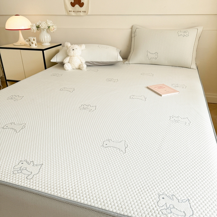 91家纺网 家纺一手货源 找家纺 慕尚家纺 2025新款卡通凉豆豆凉感冰丝席凉席 床笠款-小怪兽