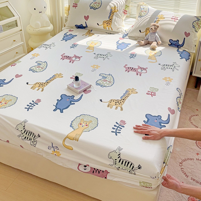 91家纺网 家纺一手货源 找家纺 大柏树 2025新款全棉13376印花四件套系列（可定制）-单床笠 爱乐儿