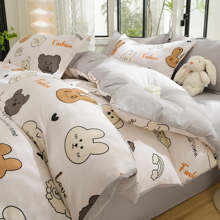 圣楚家纺 2024新款清新泡泡纱提花四件套 快乐每天