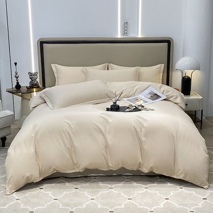 91家纺网 家纺一手货源 找家纺 （总）富馨莱 2024新款60支A类全棉纯棉磨毛纯色双拼四件套系列-四件套