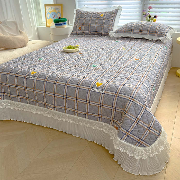 91家纺网 家纺一手货源 找家纺 冬然 2023新款全棉床盖纯棉床盖夹棉床单全棉床单纯棉床单爱心格灰