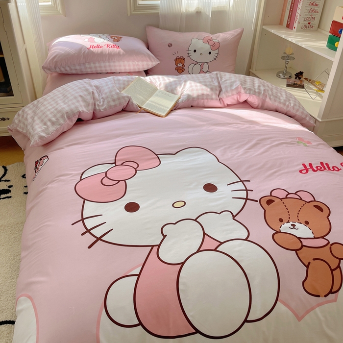 91家纺网 家纺一手货源 找家纺 星座 2025大版全棉三丽鸥四件套 樱桃KT