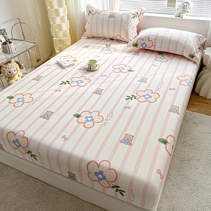 91家纺网 家纺一手货源 找家纺 涵宸家纺 2024新款全棉小清新印花单品套件--单床笠 床笠-弗洛斯