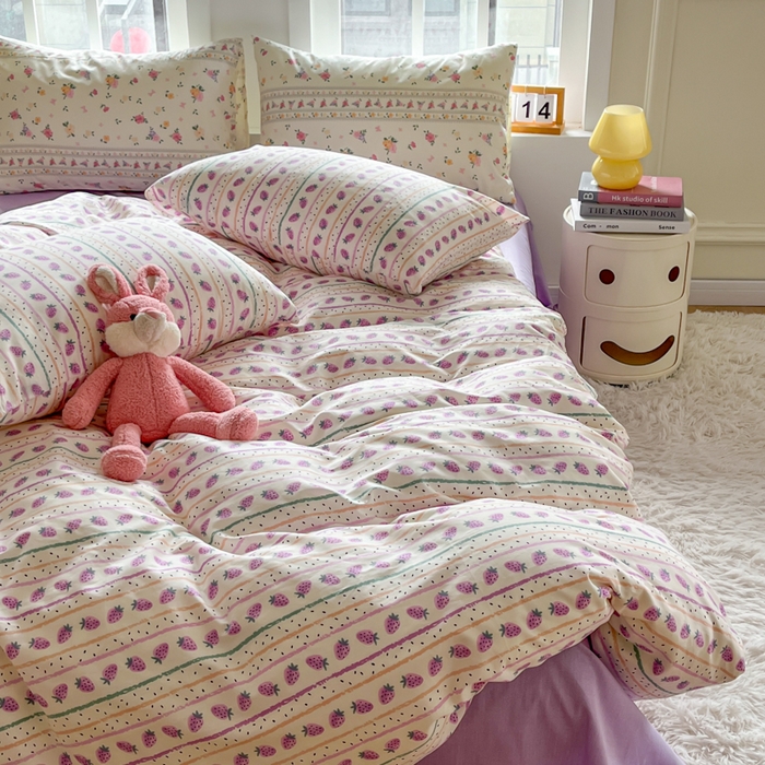 91家纺网 家纺一手货源 找家纺 千朵 2024新款全棉四件套 乌梅紫酱