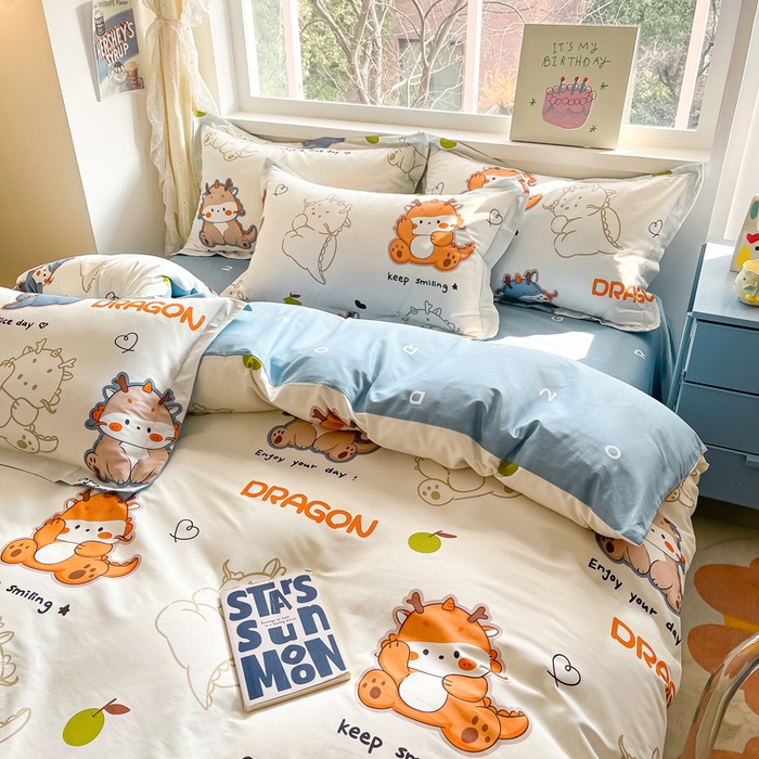 91家纺网 家纺一手货源 找家纺 涵宸家纺 2024新款全棉小清新印花单品套件--单被套 龙先生