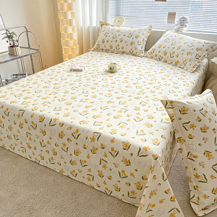 91家纺网 家纺一手货源 找家纺 涵宸家纺 2024新款全棉小清新印花单品套件--单床单 床单-菊馨兔