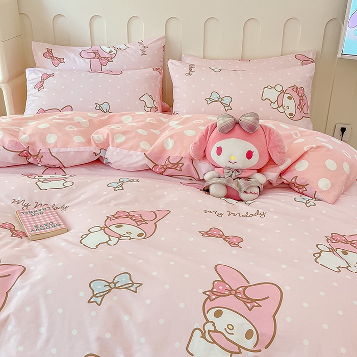 91家纺网 家纺一手货源 找家纺 博雅 2024新款全棉三丽鸥AB版活性印花四件套 点点美乐蒂