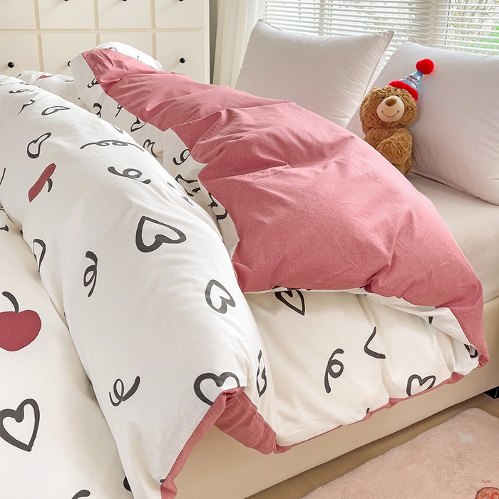 91家纺网 家纺一手货源 找家纺 大柏树 2025新款全棉13376印花四件套系列（可定制）-单被套 比心-红