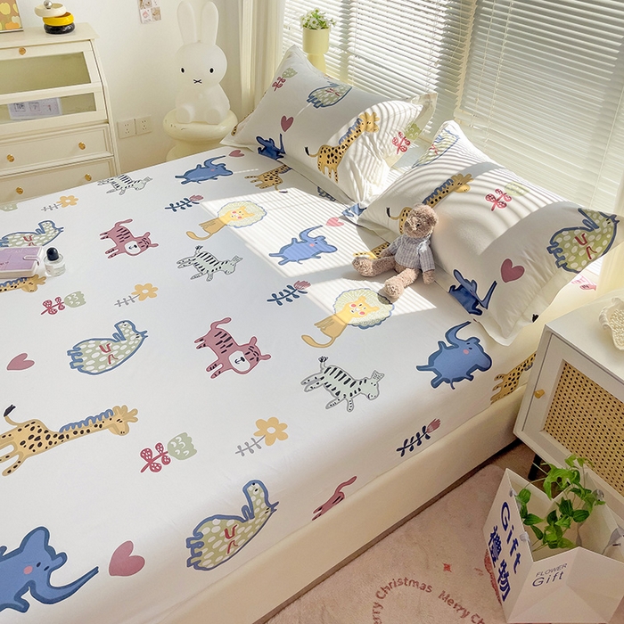 91家纺网 家纺一手货源 找家纺 大柏树 2025新款全棉13376印花四件套系列（可定制）-单床笠 爱乐儿