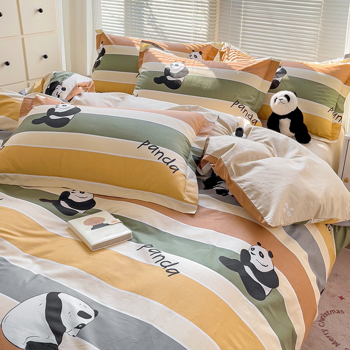 91家纺网 家纺一手货源 找家纺 大柏树 2025新款全棉13376印花四件套系列（可定制）-床单四件套 功夫熊