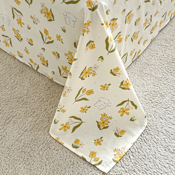 91家纺网 家纺一手货源 找家纺 涵宸家纺 2024新款全棉小清新印花单品套件--单床单 床单-菊馨兔