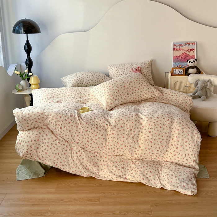 91家纺网 家纺一手货源 找家纺 千朵 2024新款全棉双层纱四件套 甜心粉