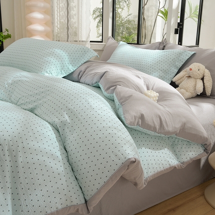 圣楚家纺 2024新款清新泡泡纱提花四件套 静谧夜曲