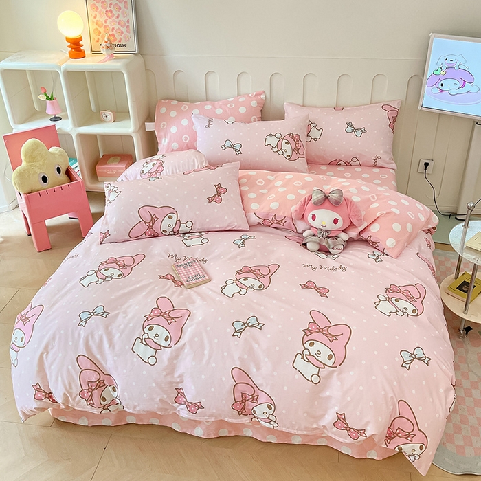 91家纺网 家纺一手货源 找家纺 博雅 2024新款全棉三丽鸥AB版活性印花四件套 点点美乐蒂