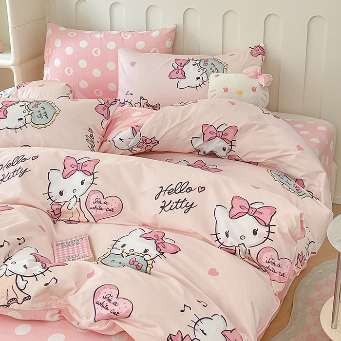 91家纺网 家纺一手货源 找家纺 博雅 2024新款全棉三丽鸥AB版活性印花四件套 曲奇kt