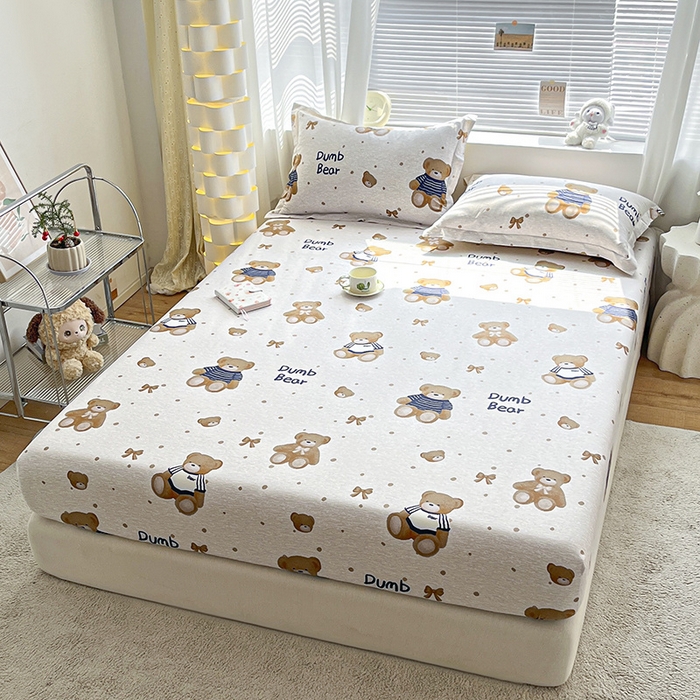 91家纺网 家纺一手货源 找家纺 涵宸家纺 2024新款全棉小清新印花单品套件--单床笠 床笠-布偶熊