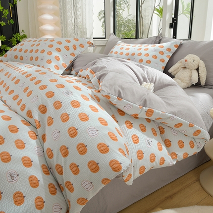 圣楚家纺 2024新款清新泡泡纱提花四件套 幸运南瓜