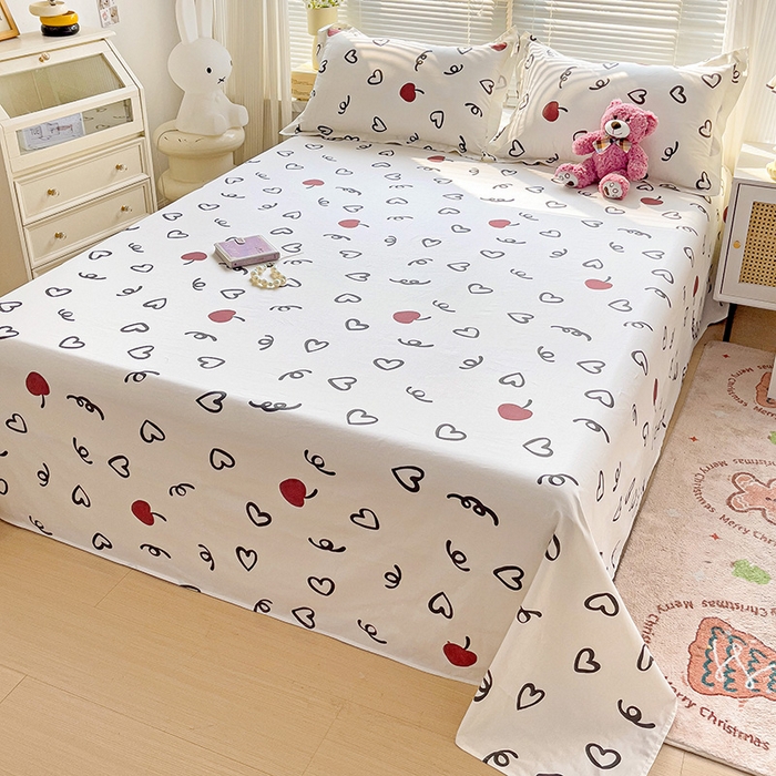 91家纺网 家纺一手货源 找家纺 大柏树 2025新款全棉13376印花四件套系列（可定制）-单床单 比心-红