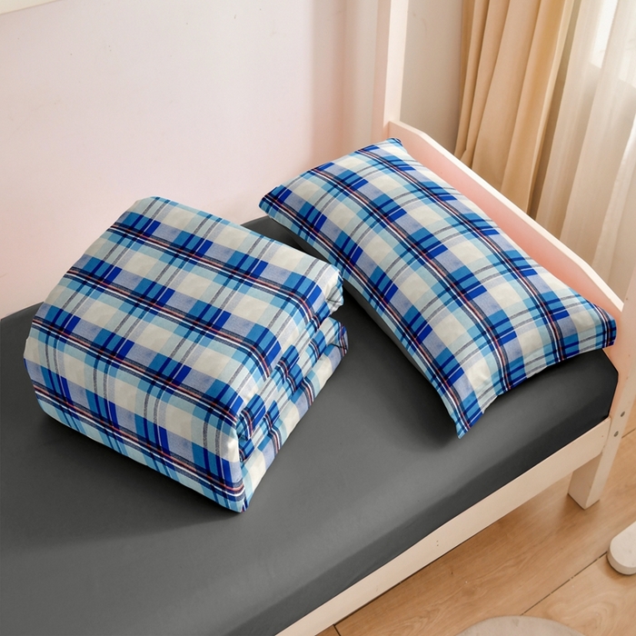 91家纺网 家纺一手货源 找家纺 啊雅家居 床上用品水洗棉印花五件套七件套 日系条格蓝