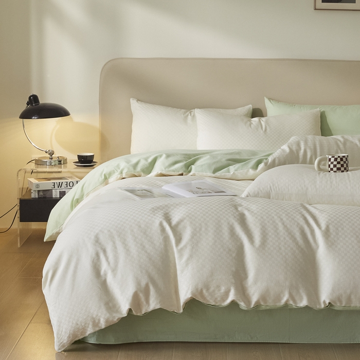 91家纺网 家纺一手货源 找家纺 涵宸家纺 2024新款全棉提花四件套-菲比 菲比-白绿