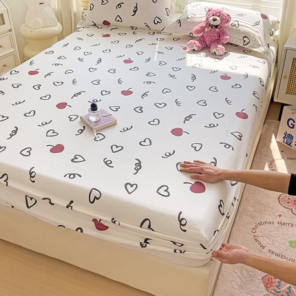 大柏树 2025新款全棉13376印花四件套系列（可定制）-单床笠 比心-红