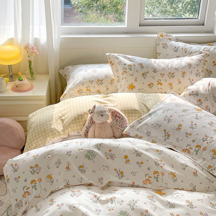 91家纺网 家纺一手货源 找家纺 涵宸家纺 2024新款全棉小清新印花单品套件--单被套 开心鸭