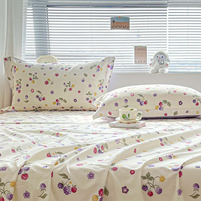 91家纺网 家纺一手货源 找家纺 涵宸家纺 2024新款全棉小清新印花单品套件--单枕套 枕套-樱桃可可