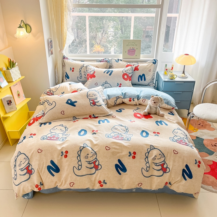 91家纺网 家纺一手货源 找家纺 涵宸家纺 2024新款全棉小清新印花单品套件--单被套 皮皮龙