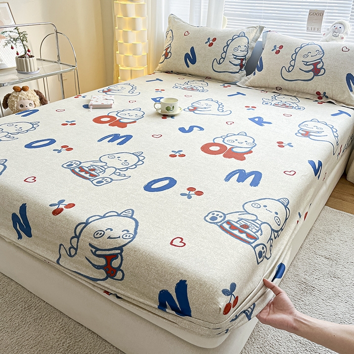 91家纺网 家纺一手货源 找家纺 涵宸家纺 2024新款全棉小清新印花单品套件--单床笠 床笠-皮皮龙