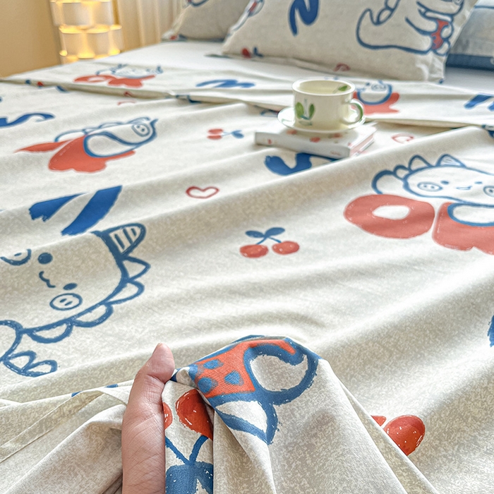 91家纺网 家纺一手货源 找家纺 涵宸家纺 2024新款全棉小清新印花单品套件--单床单 床单-皮皮龙