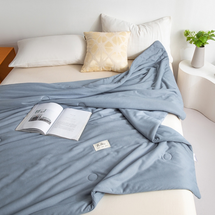 91家纺网 家纺一手货源 找家纺 慕尚家纺 2025新款针织棉华夫格夏被 华夫格 深海蓝