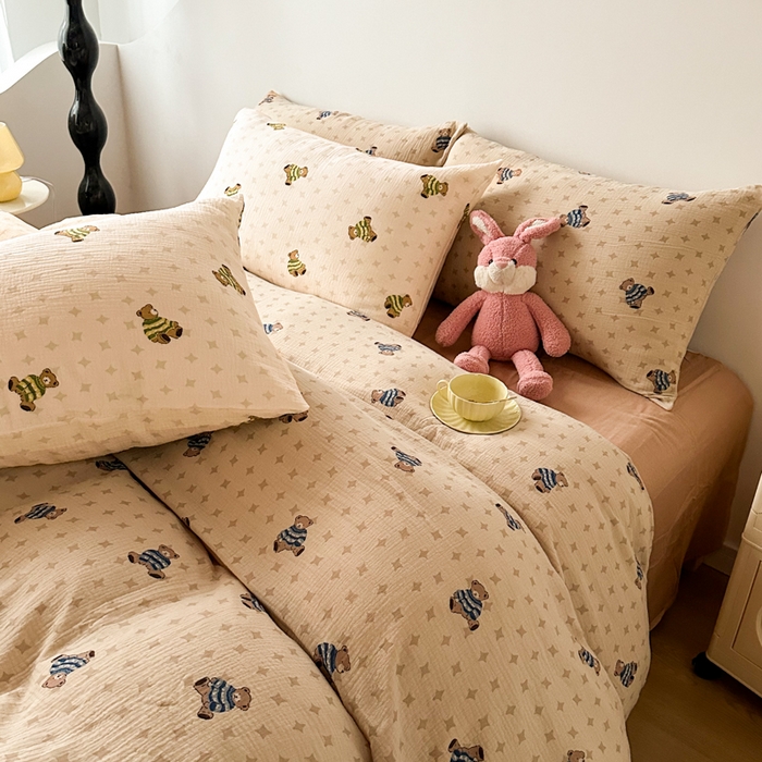 91家纺网 家纺一手货源 找家纺 （总）千朵 2024新款全棉双层纱四件套