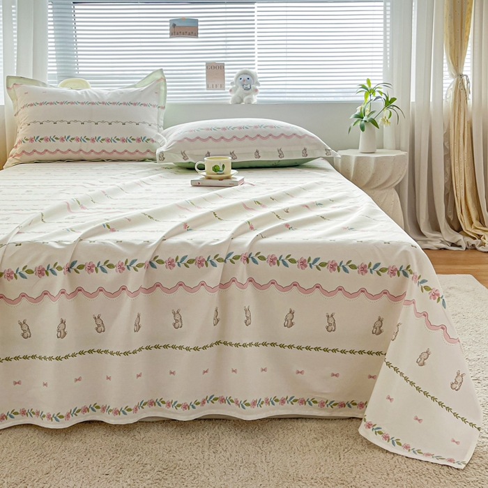 91家纺网 家纺一手货源 找家纺 涵宸家纺 2024新款全棉小清新印花单品套件--单床单 床单-辛德瑞拉